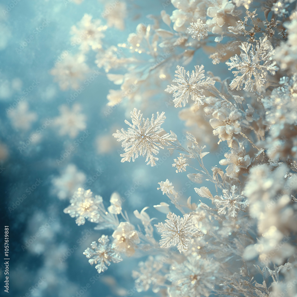 Poster intricate snowflake patterns creating a magical winter scene with delicate details