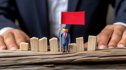 Business mindset, goals, and discipline, structured workspace with organized goals displayed, person maintaining disciplined approach to achieve objectives 