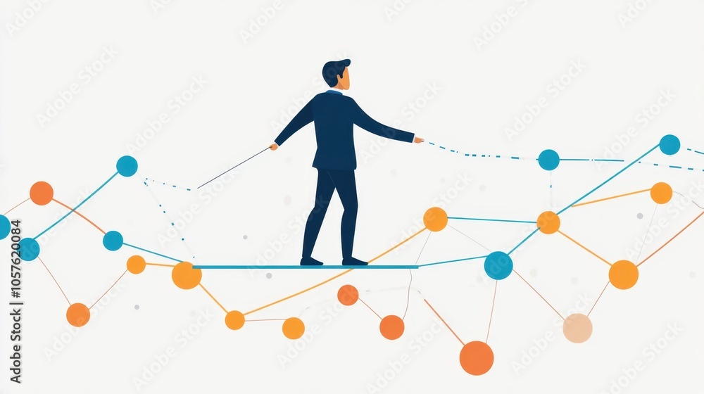 Poster balancing on the data line: a business professional navigating trends and analytics in a dynamic dig
