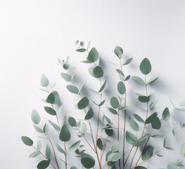 Elegant green leaves against minimalist-style eucalyptus composition background