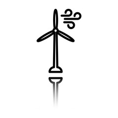 Windmill simple icon. Flat design. Black icon with mirror reflection. White background