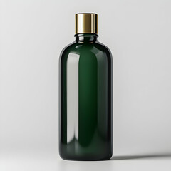 Minimalist Dark Green Shampoo Bottle on a Simple Background