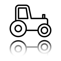 Tractor simple icon. Flat design. Black icon with mirror reflection. White background
