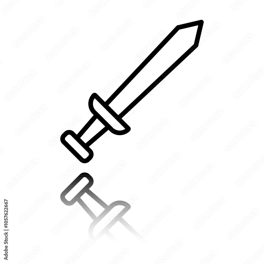 Poster sword simple icon. flat design. black icon with mirror reflection. white background