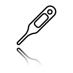 Thermometer simple icon. Flat design. Black icon with mirror reflection. White background