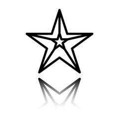 Star simple icon. Flat design. Black icon with mirror reflection. White background