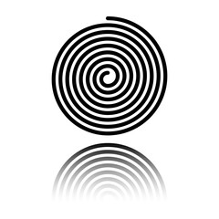 Spiral simple icon. Flat design. Black icon with mirror reflection. White background