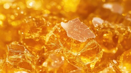Close up of crystallized honey an amber colored substance showcasing intricate details