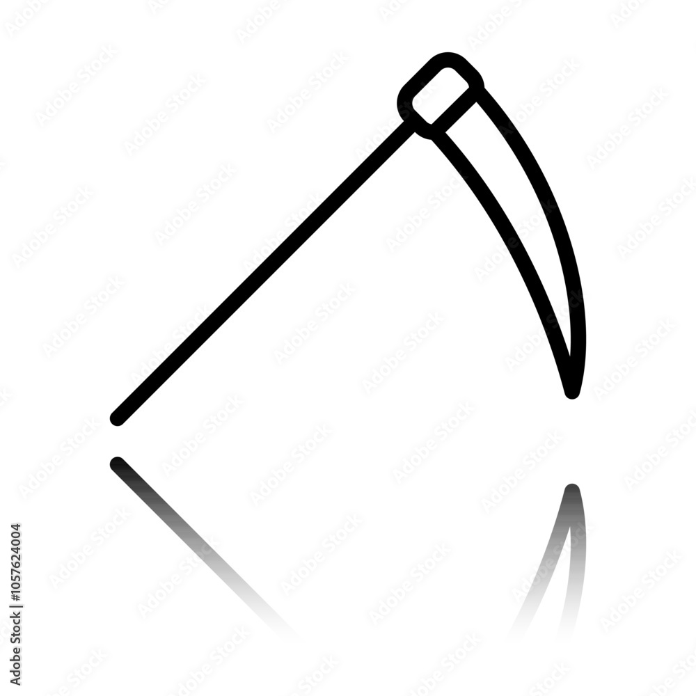 Poster scythe simple icon. flat design. black icon with mirror reflection. white background