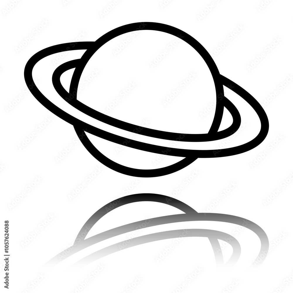 Poster saturn simple icon. flat design. black icon with mirror reflection. white background