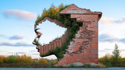 A surreal graffiti mural on a dilapidated building, showcasing a mind bending scene where reality bends and distorts, inviting the viewer to step into a world of pure imagination.