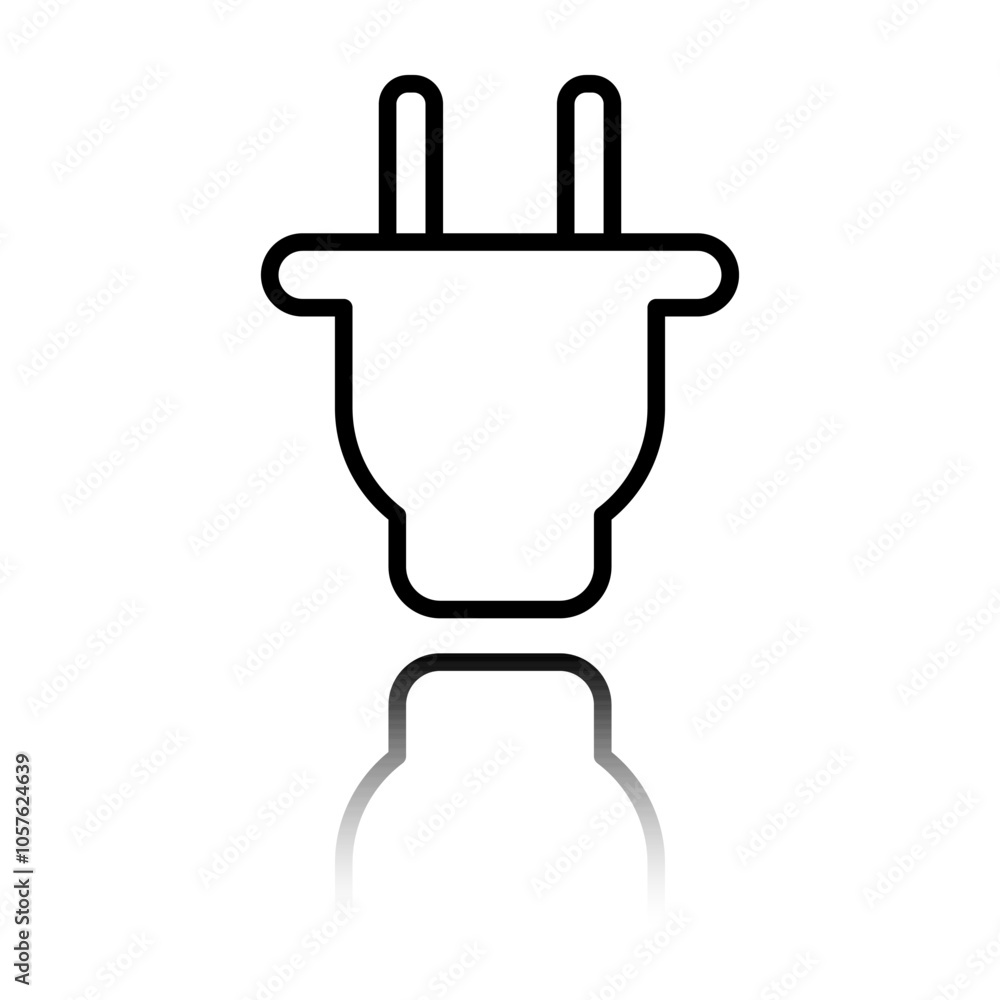 Poster plug simple icon. flat design. black icon with mirror reflection. white background