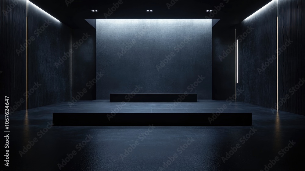 Poster dark studio with gradient lighting in an empty room featuring a showcase wall and floor for product 