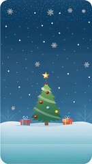 Obraz premium Christmas tree with gifts under falling snow at night