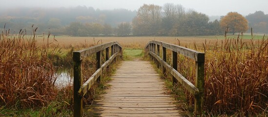 Fototapeta premium A Wooden Footbridge Over Fields