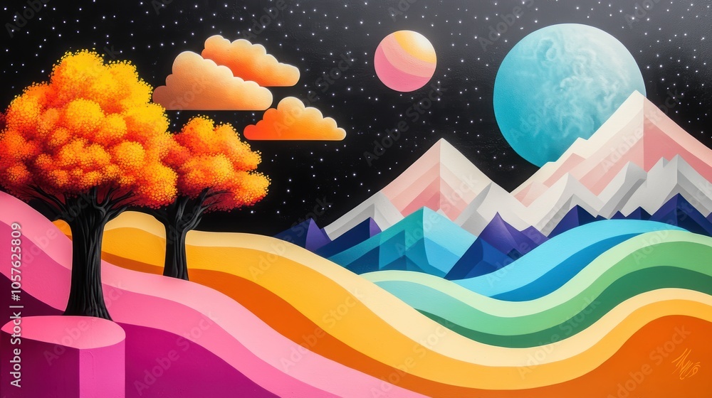 Poster a surreal graffiti mural on a wall, featuring a scene where the boundaries between reality and dream