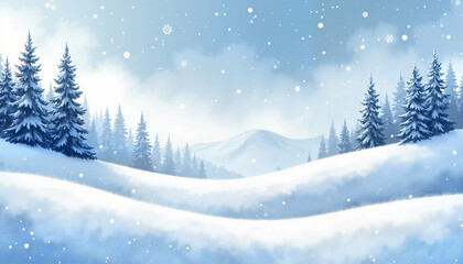 Obraz premium Winter landscape with snowflakes and pine trees in a peaceful atmosphere