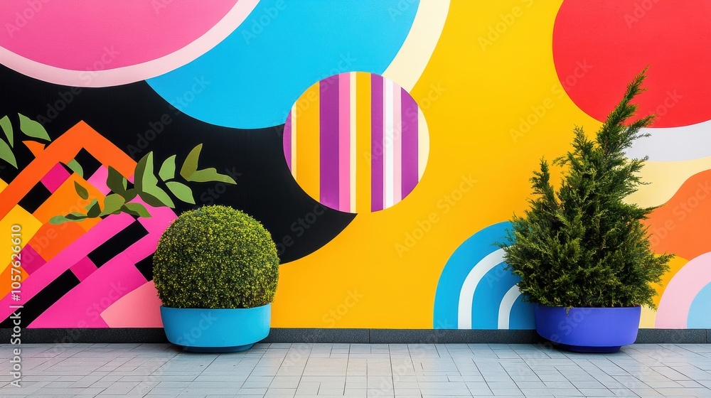 Poster a vibrant, surreal graffiti mural showcasing a kaleidoscope of colors and abstract patterns, blendin