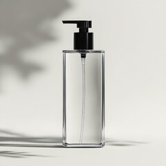 Simple Transparent Shampoo Bottle with Clear Label on White Background