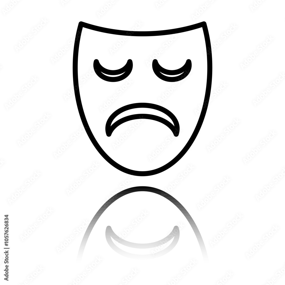 Poster mask simple vector icon. flat design. black icon with mirror reflection. white background