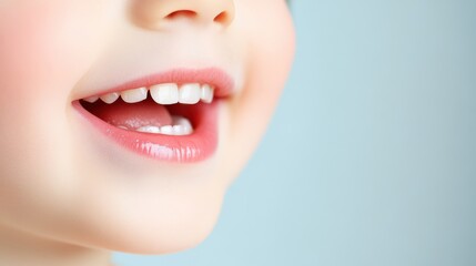 Fototapeta premium A close up of a child mouth with newly erupted adult teeth, showcasing the process of growth.