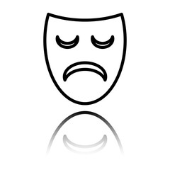 Mask simple vector icon. Flat design. Black icon with mirror reflection. White background