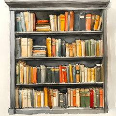 Fototapeta premium Tall Narrow Bookshelf Filled with Colorful Books in a Cozy Interior Setting