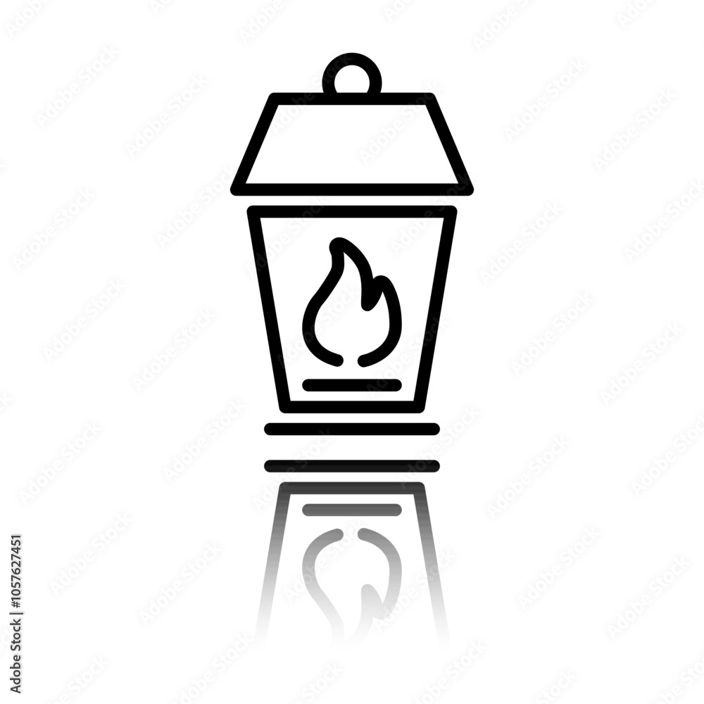 Poster lamp simple icon, vector. flat design. black icon with mirror reflection. white background