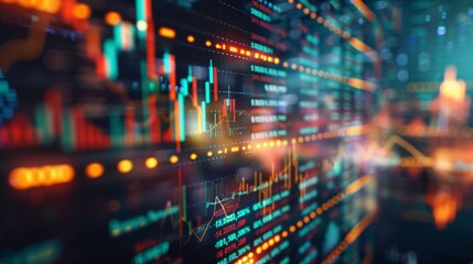 Obraz premium Colorful Stock Market Display with Financial Data