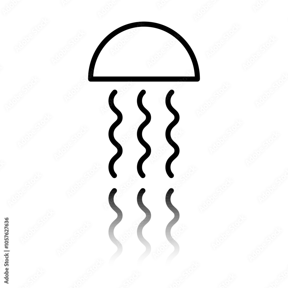 Poster jellyfish simple icon. flat design. black icon with mirror reflection. white background