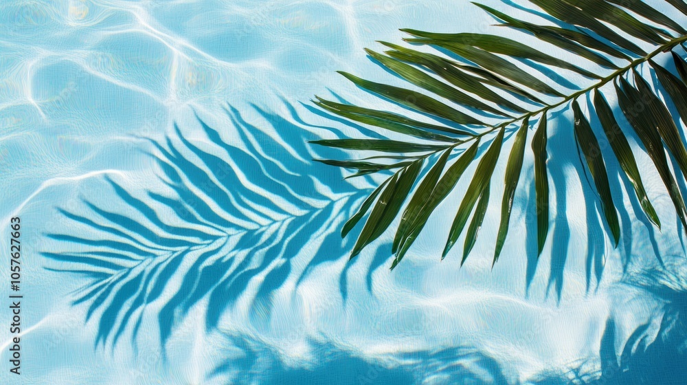 Aufkleber reflection of palm leaf shadow on tranquil blue pool water creating an abstract and refreshing summe