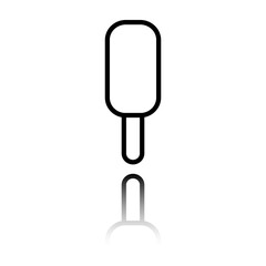 Icecream simple icon. Flat design. Black icon with mirror reflection. White background