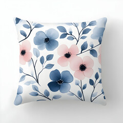 Soft Pillow with Watercolor Floral Pattern in Pastel Colors on a Light Background