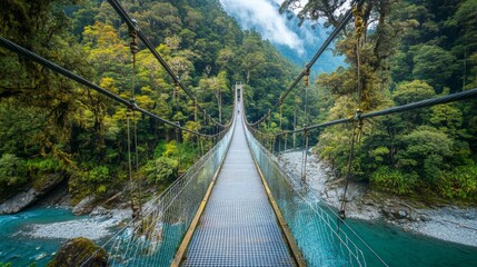 Scenic Suspension Bridge in Lush Green Forest