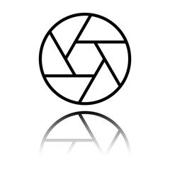 Focus simple icon. Flat design. Black icon with mirror reflection. White background