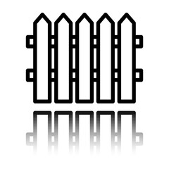 Fence simple icon. Flat design. Black icon with mirror reflection. White background