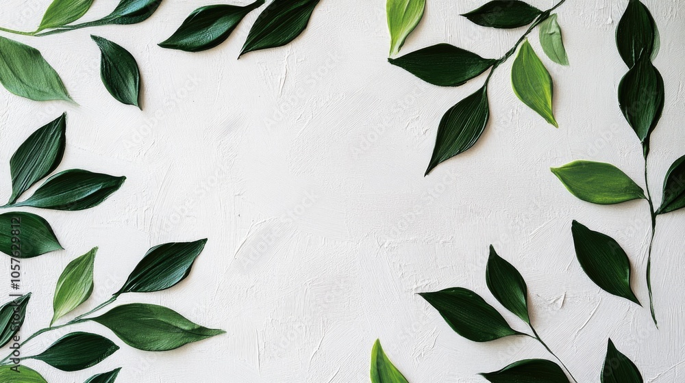 Canvas Prints exploring a painted design of leaves and lines atop a white background