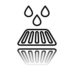 Drain system simple icon. Flat designs. Black icon with mirror reflection. White background