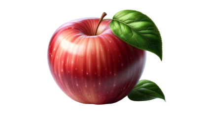 Fresh red Ripe apple with leaf Transparent background PNG