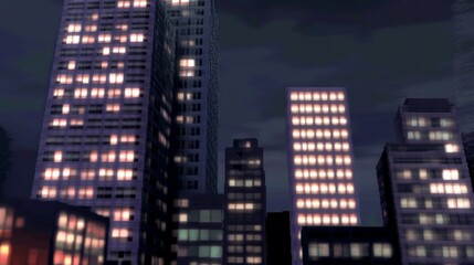 Fototapeta premium In your sleep: Surreal buildings appear from a dreamscape, reflecting the iconic low-poly look of 90s video games, cloaked in darkness