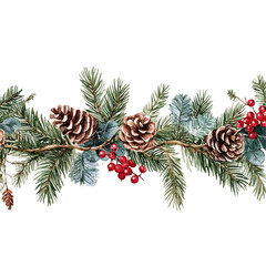 Christmas Frame with Ornaments and Pine Branches