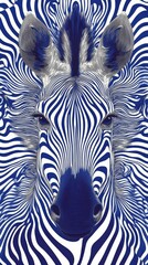 Naklejka premium Zebra with intricate blue and white abstract patterns set against a swirling background