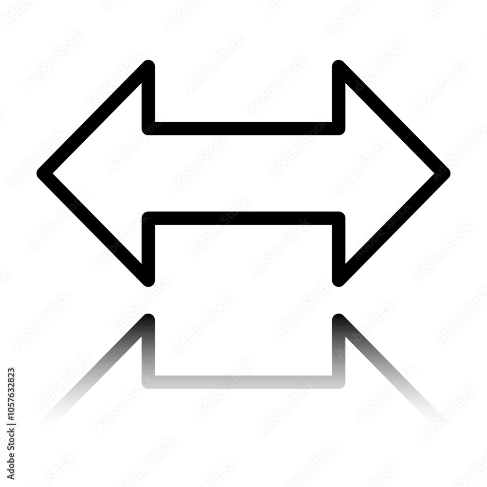 Poster arrow, two side simple icon vector. flat design. black icon with mirror reflection. white background
