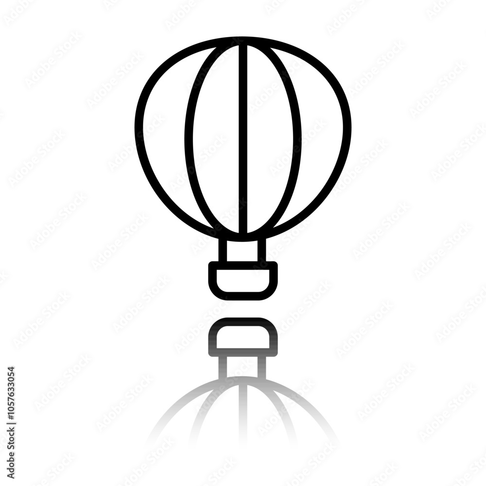 Poster aerostat, balloon simple icon vector. flat design. black icon with mirror reflection. white backgrou