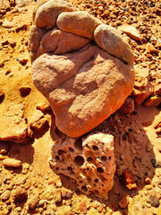 Abstract erosion patterns in red sandstone in the dry outback of Kalbarri National Park, Western Australia
