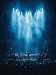 A symphony orchestra on stage . AI generative.