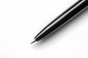 Minimalist black ballpoint pen with a sleek design, isolated on a white background