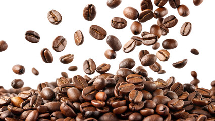 It has roasted coffee beans on a transparent background. The concept of coffee, a tasty and tart drink.