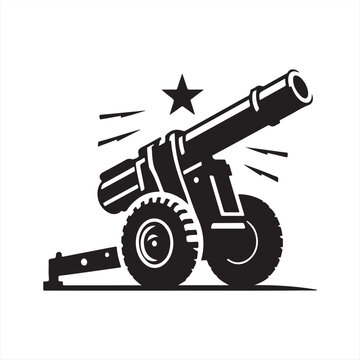 black cannon with star, firing, white background clip art preview