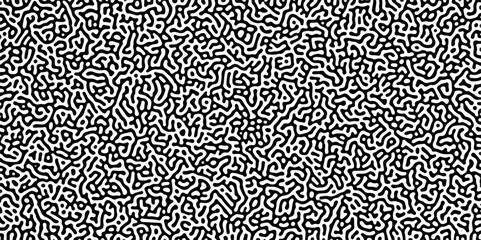 Turing reaction diffusion monochrome seamless pattern with chaotic motion .Linear design with biological shapes. Organic lines in memphis. abstract turing organic wallpaper background .	
